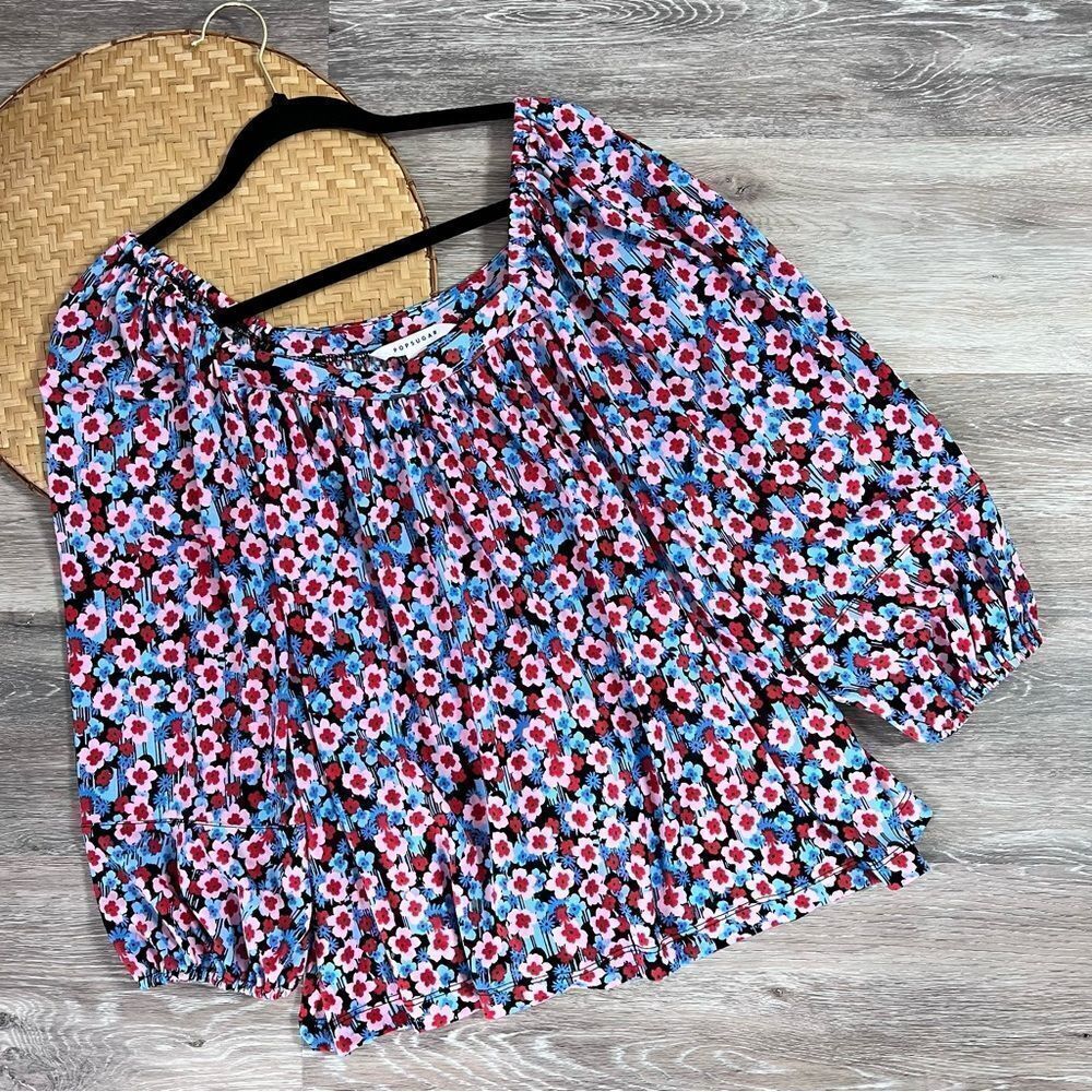 Floral printed balloon sleeve blouse